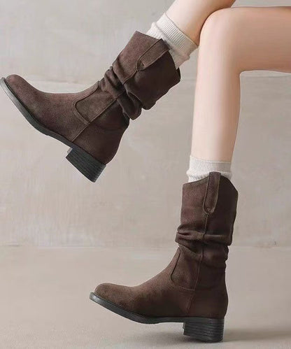 Brown Boots Faux Leather Chic Mountaineering Boots