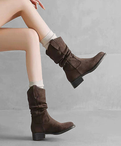 Brown Boots Faux Leather Chic Mountaineering Boots
