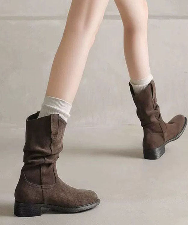 Brown Boots Faux Leather Chic Mountaineering Boots