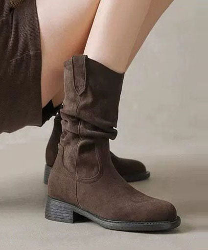 Brown Boots Faux Leather Chic Mountaineering Boots