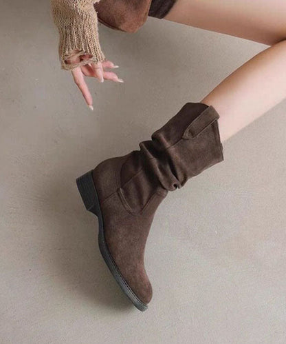 Brown Boots Faux Leather Chic Mountaineering Boots