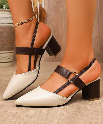 Brown Chunky Heel Faux Leather Elegant Splicing Sandals Pointed Toe