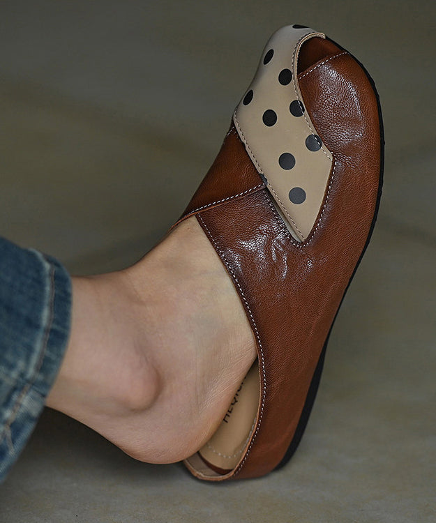 Brown Cowhide Leather Casual Hollow Out Thong Sandals