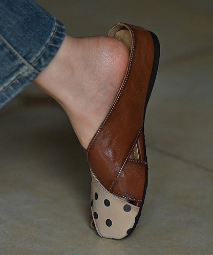 Brown Cowhide Leather Casual Hollow Out Thong Sandals
