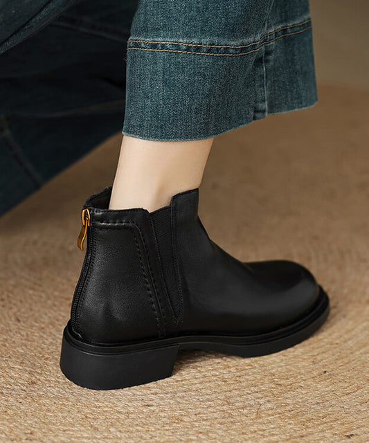 Brown Cowhide Leather Classy Zippered Splicing Boots