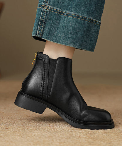 Brown Cowhide Leather Classy Zippered Splicing Boots