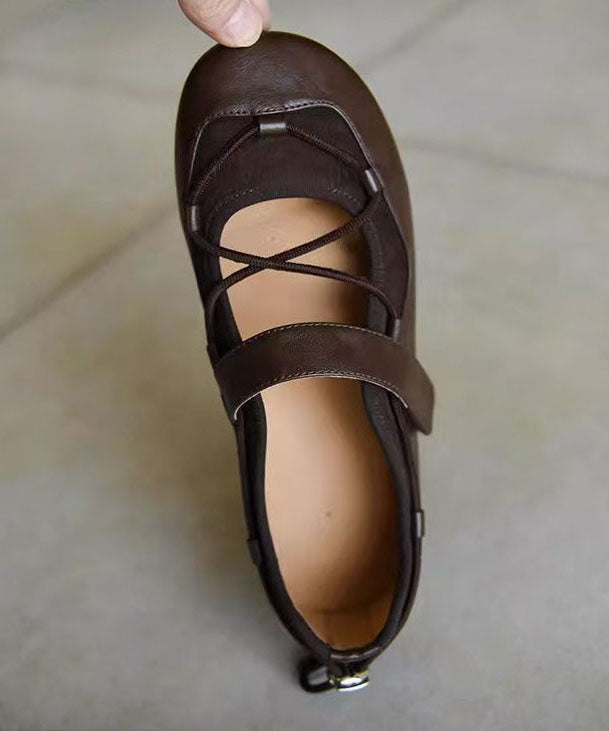 Brown Faux Leather Cross Strap Splicing Flat Shoes For Women