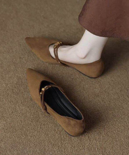 Brown Faux Leather Flat Feet Shoes Pointed Toe Flat Shoes