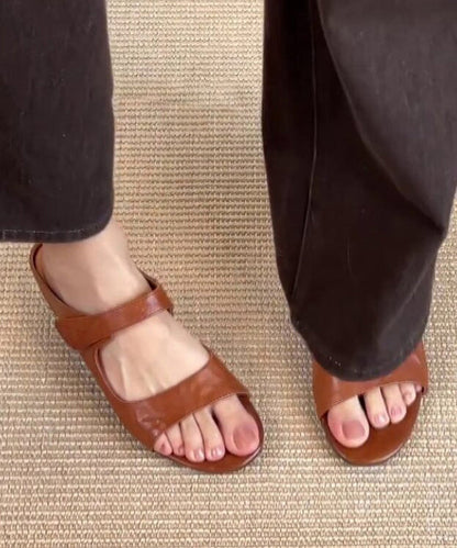 Brown Faux Leather Splicing Wedge Slide Sandals Peep Toe