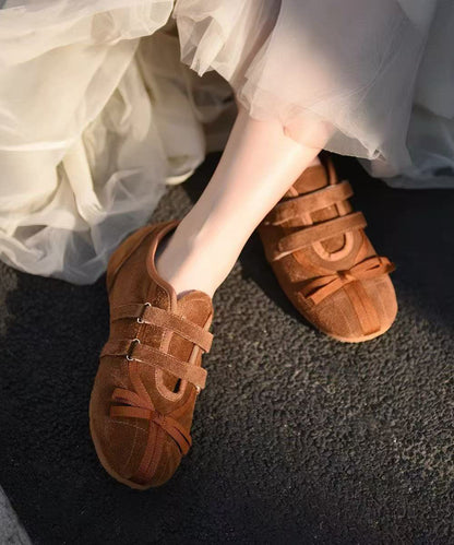 Brown Flat Shoes Buckle Strap Flat Shoes For Women