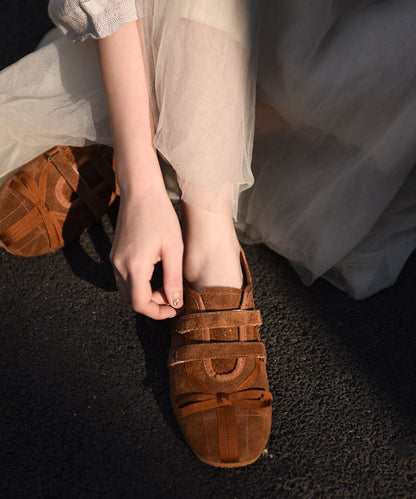 Brown Flat Shoes Buckle Strap Flat Shoes For Women