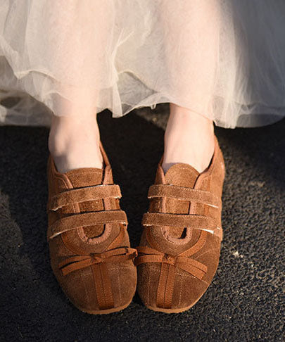 Brown Flat Shoes Buckle Strap Flat Shoes For Women