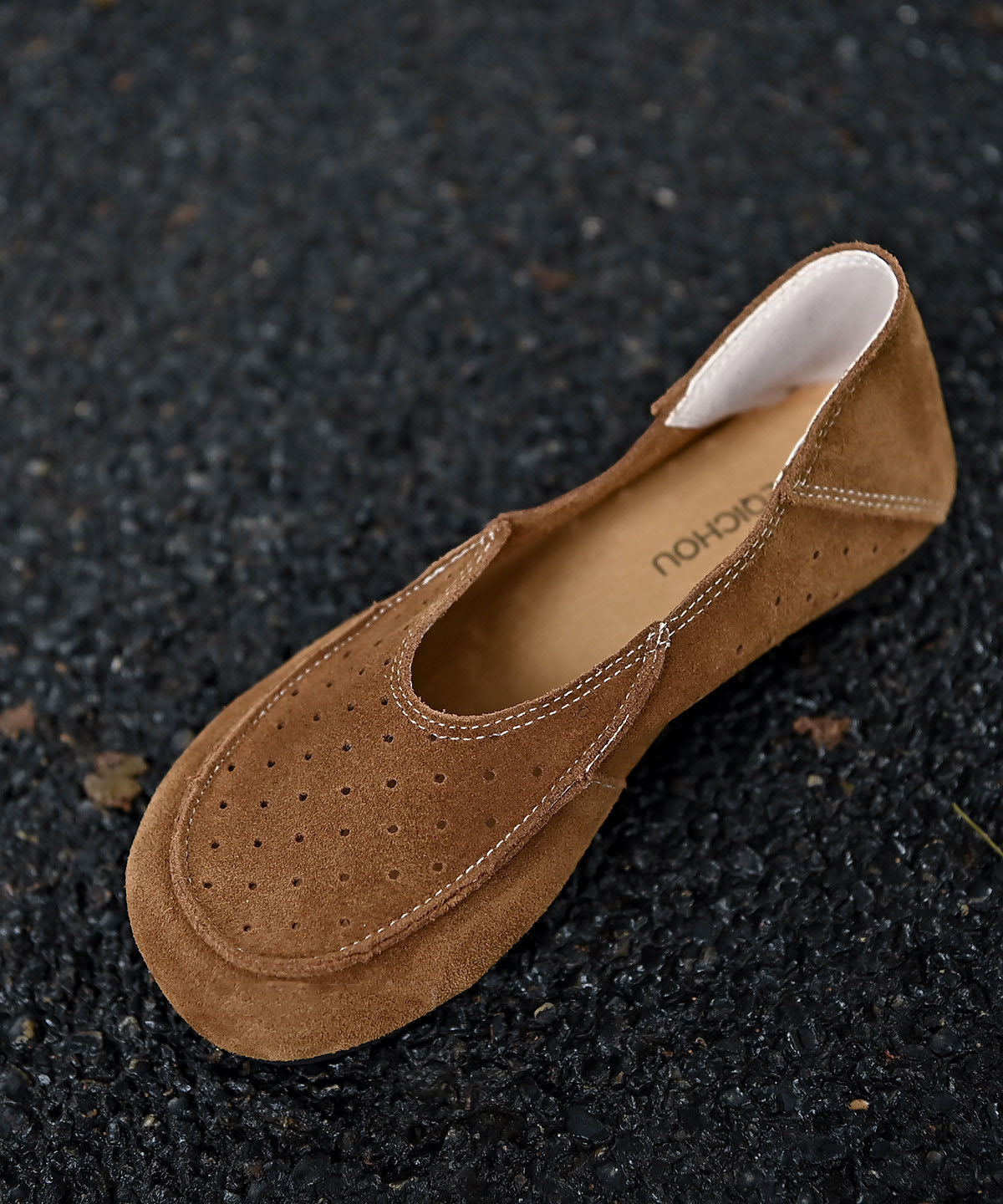 Brown Flat Shoes For Women Faux Leather Stylish Hollow Out Flat Shoes For Women