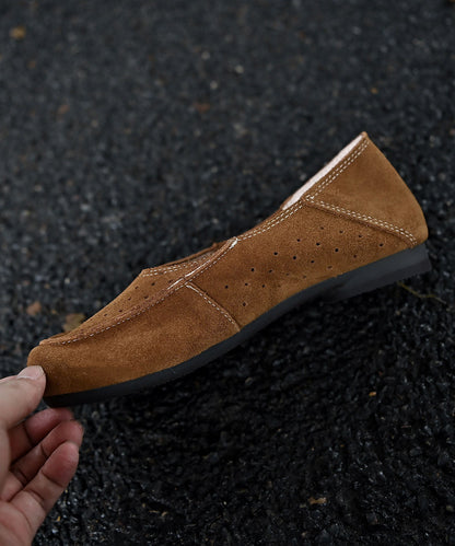 Brown Flat Shoes For Women Faux Leather Stylish Hollow Out Flat Shoes For Women