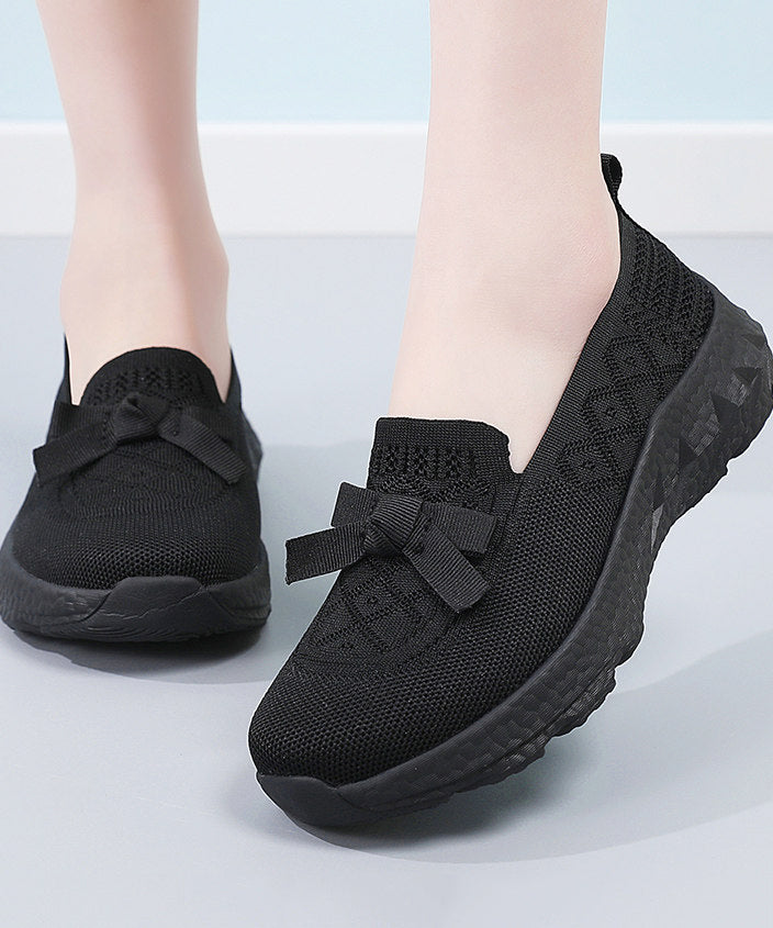 Brown Flat Shoes For Women Knit Fabric Comfy Flat Shoes