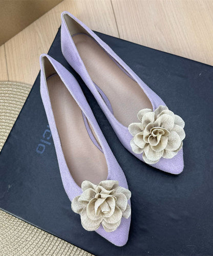 Brown Flat Shoes Suede Chic Splicing Floral Pointed Toe