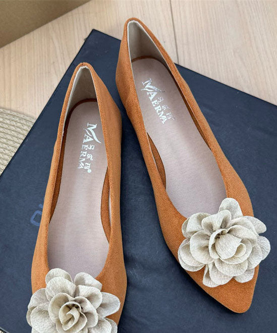 Brown Flat Shoes Suede Chic Splicing Floral Pointed Toe