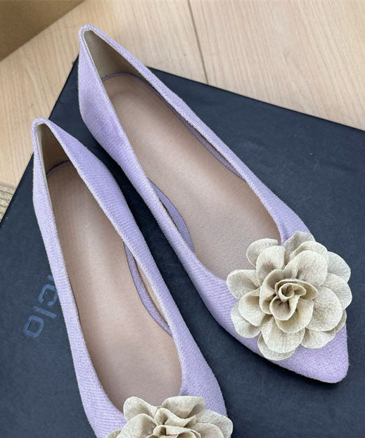 Brown Flat Shoes Suede Chic Splicing Floral Pointed Toe
