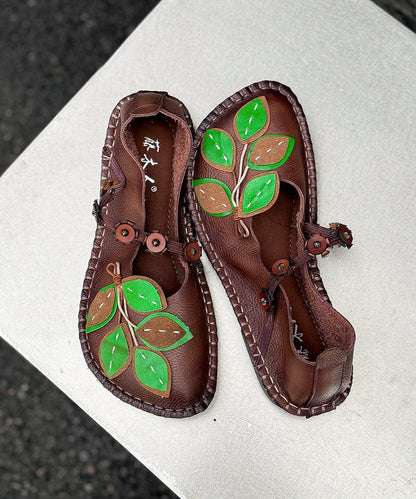 Brown Flats Cowhide Leather Fine Leaf Appliques Flats