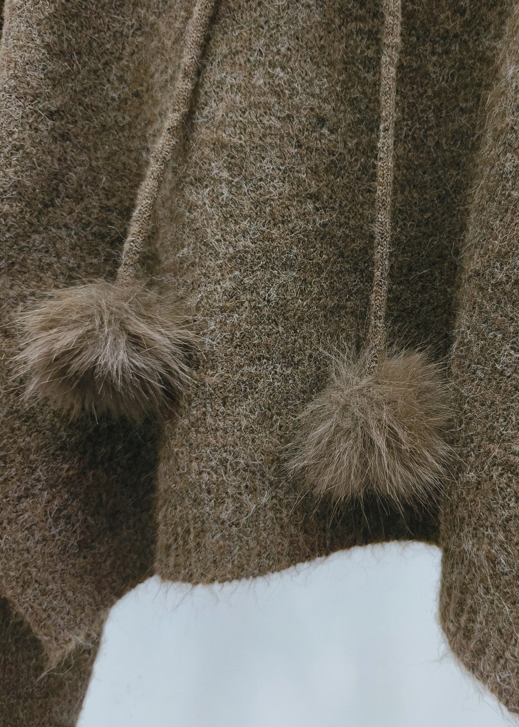 Brown Fur Collar Cozy Hooded Cotton Knit Pullover Winter