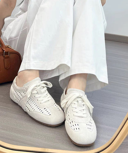 Brown Hollow Out Lace Up Splicing Flat Shoes For Women