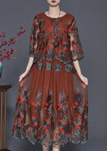 Load image into Gallery viewer, Brown Hollow Out Tulle Party Dress Embroidered Summer