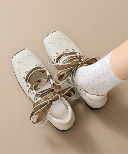 Brown Lace Up Faux Leather Women Splicing Flat Feet Shoes