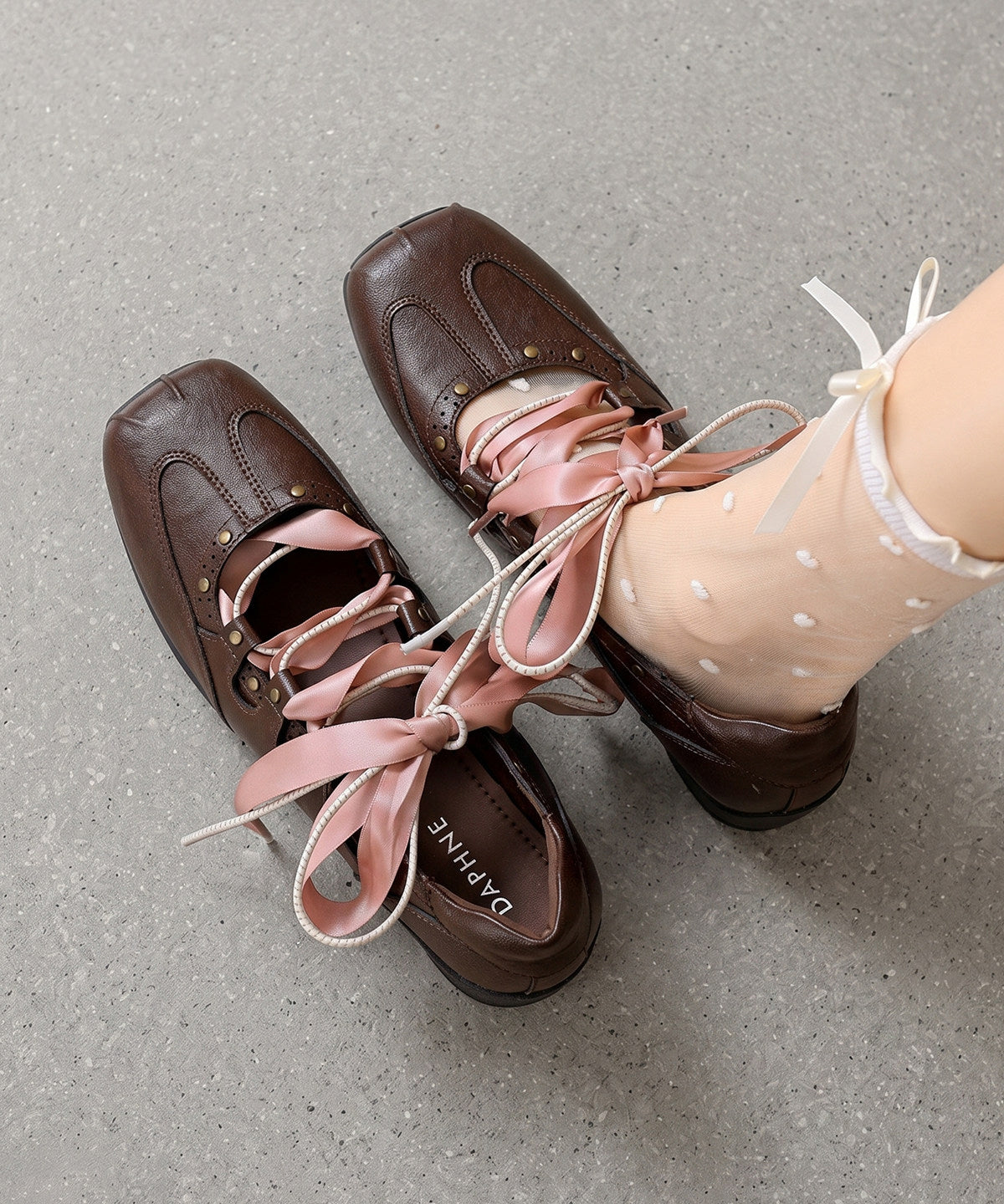 Brown Lace Up Faux Leather Women Splicing Flat Feet Shoes