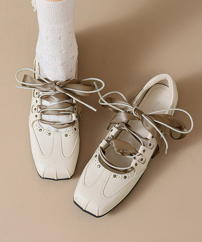 Brown Lace Up Faux Leather Women Splicing Flat Feet Shoes