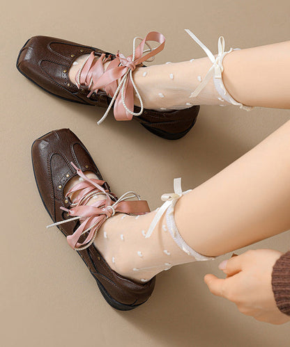 Brown Lace Up Faux Leather Women Splicing Flat Feet Shoes