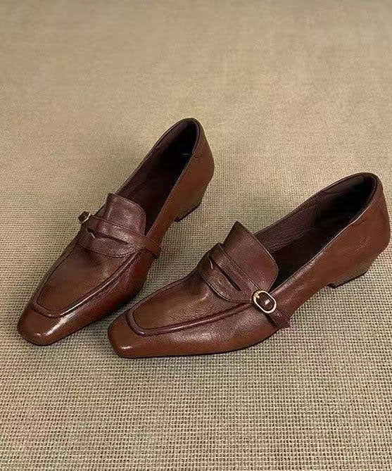 Brown Loafer Shoes Faux Leather Plus Size  Loafers For Women