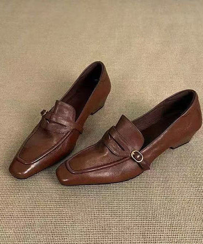 Brown Loafer Shoes Faux Leather Plus Size  Loafers For Women