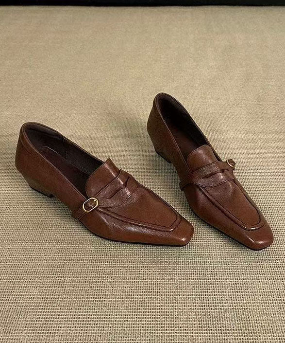 Brown Loafer Shoes Faux Leather Plus Size  Loafers For Women