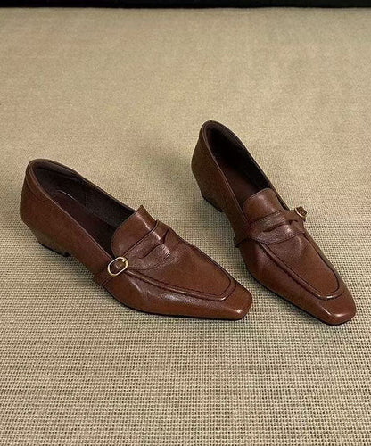 Brown Loafer Shoes Faux Leather Plus Size  Loafers For Women