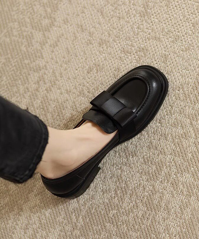 Brown Loafers Cowhide Leather Comfortable Splicing Bow