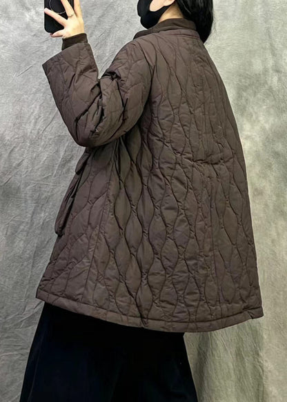 Brown Loose Duck Down Filled A Line Pullover Coats Oversized Pockets Winter