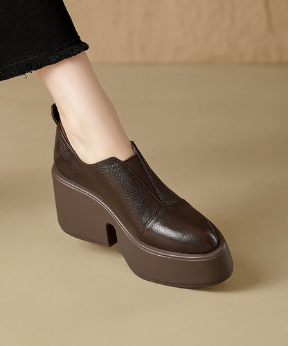 Brown Platform Shoes Sheepskin Casual Splicing Pointed Toe