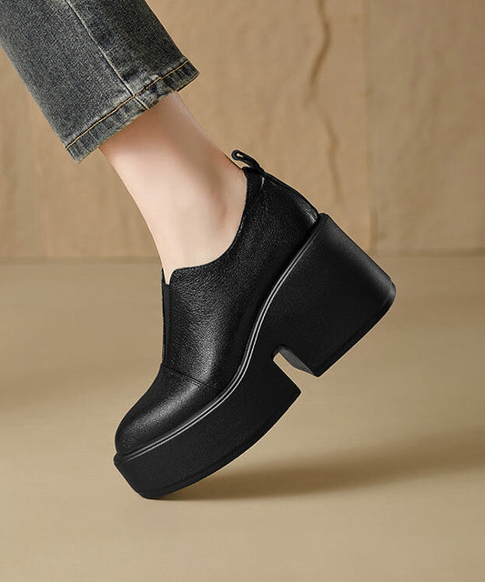 Brown Platform Shoes Sheepskin Casual Splicing Pointed Toe