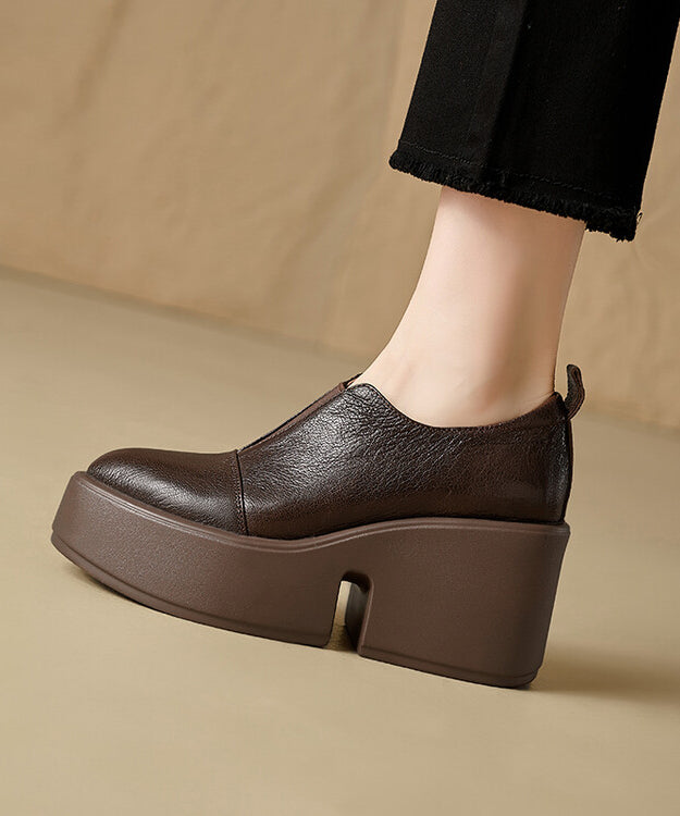 Brown Platform Shoes Sheepskin Casual Splicing Pointed Toe