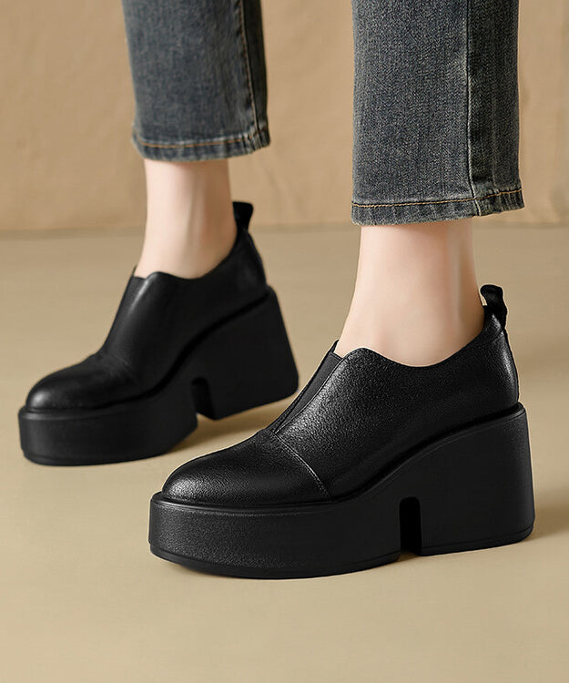 Brown Platform Shoes Sheepskin Casual Splicing Pointed Toe