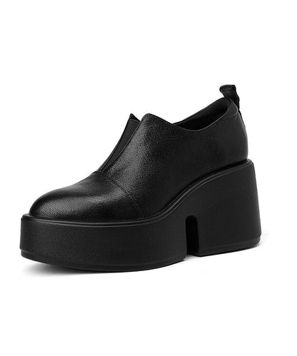 Brown Platform Shoes Sheepskin Casual Splicing Pointed Toe