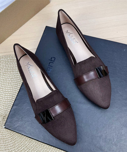 Brown Pointed Toe Splicing Penny Loafers For Women