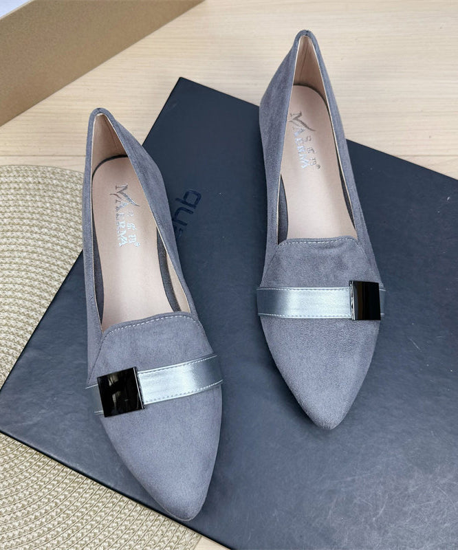 Brown Pointed Toe Splicing Penny Loafers For Women
