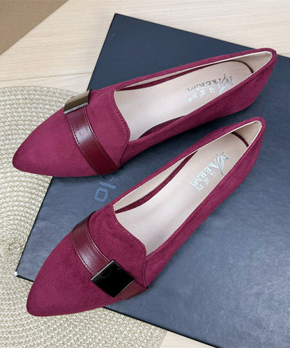 Brown Pointed Toe Splicing Penny Loafers For Women