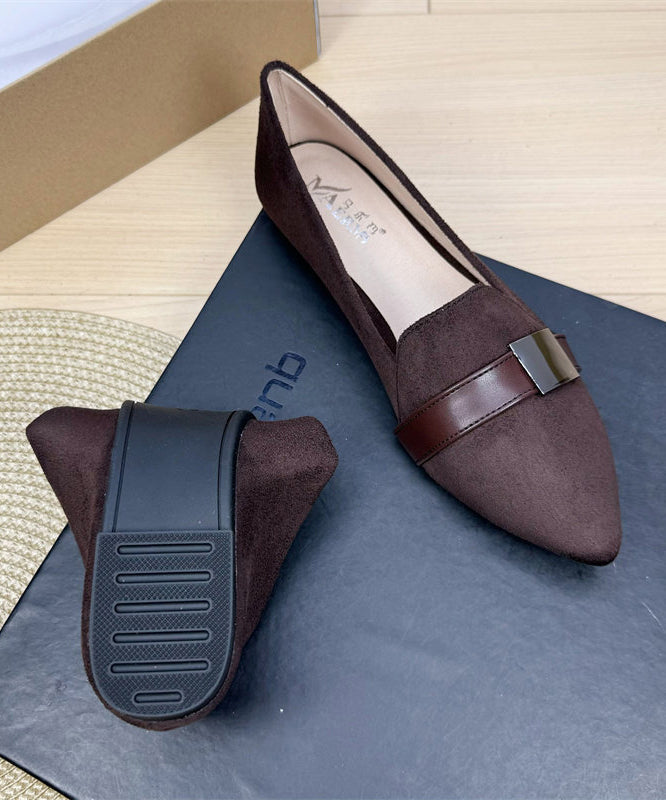 Brown Pointed Toe Splicing Penny Loafers For Women