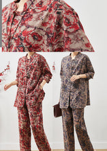 Load image into Gallery viewer, Brown Print Linen Oriental Two Pieces Set Mandarin Collar Spring