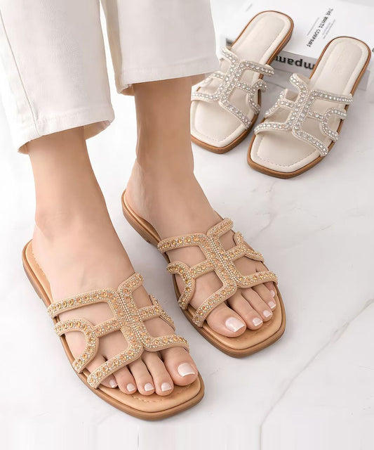 Brown Rhinestone Faux Leather Comfy Flip Flops