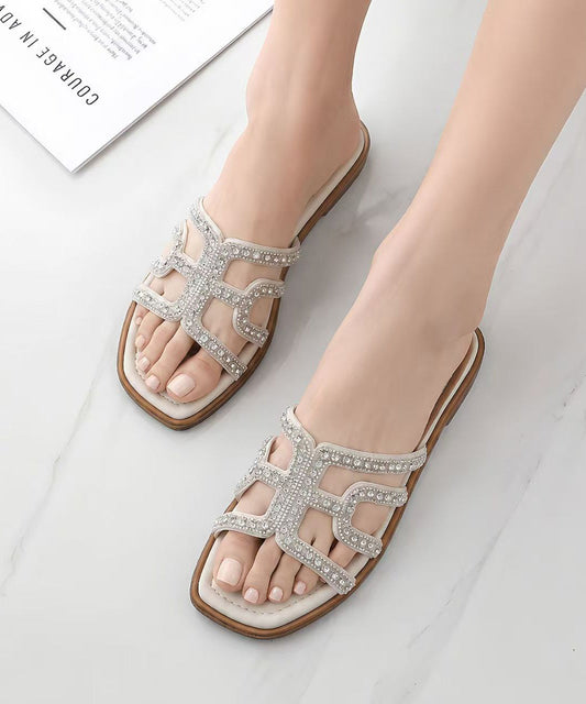 Brown Rhinestone Faux Leather Comfy Flip Flops