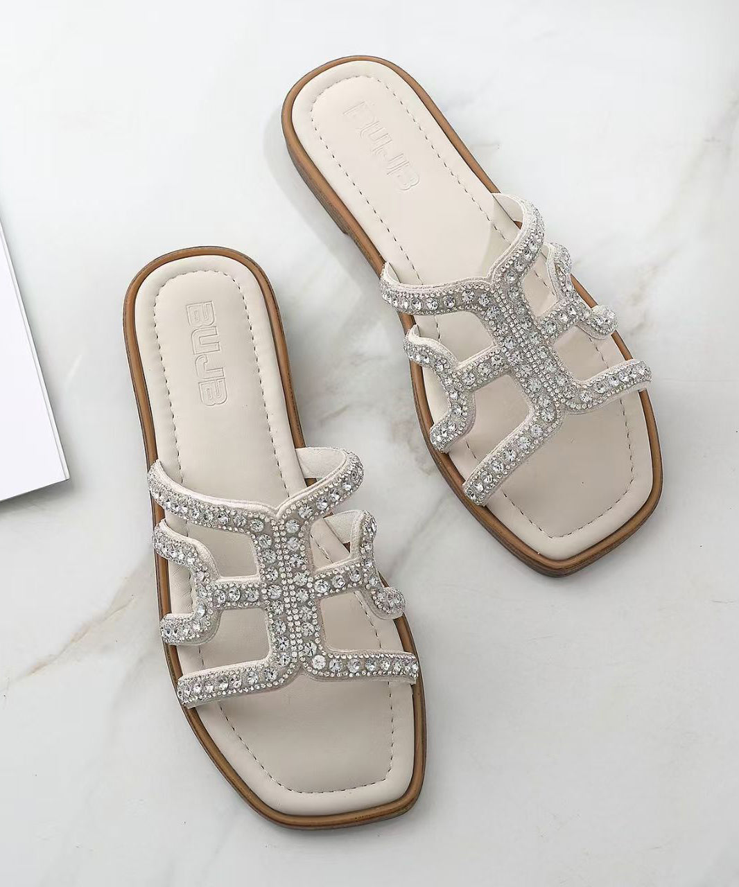 Brown Rhinestone Faux Leather Comfy Flip Flops