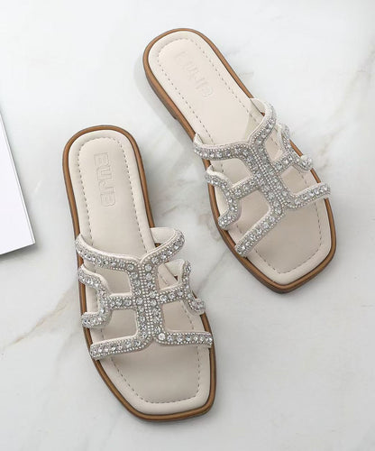 Brown Rhinestone Faux Leather Comfy Flip Flops